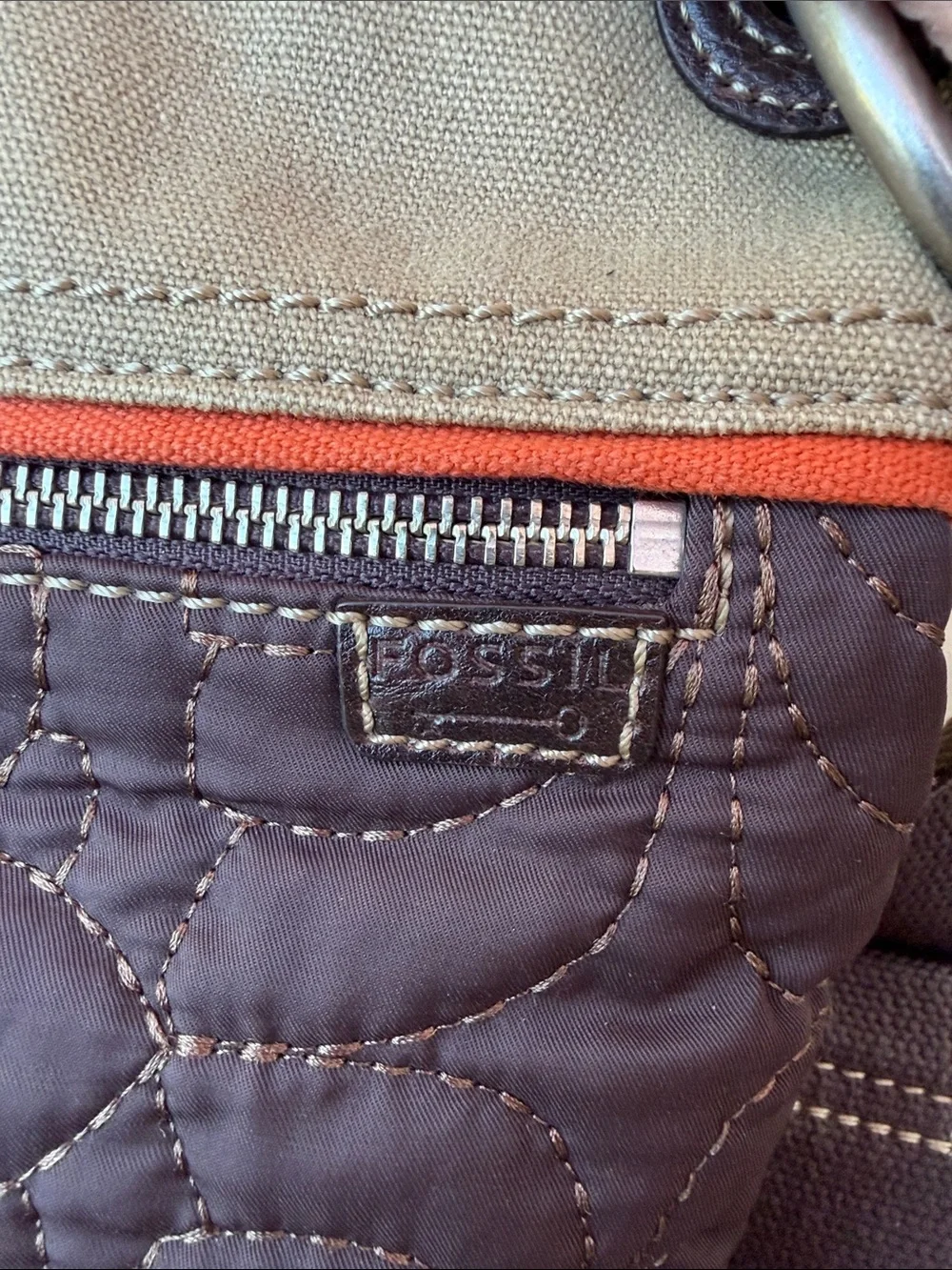 Fossil Quilted Brown and Tan Crossbody Bag